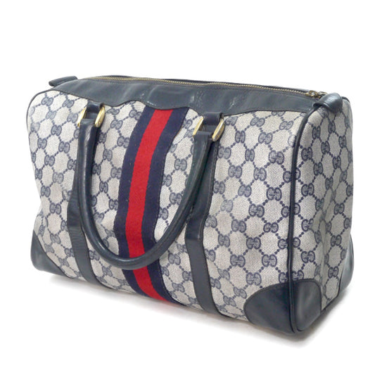 OLD Gucci 革2本シェリーラインボストン(青・中)