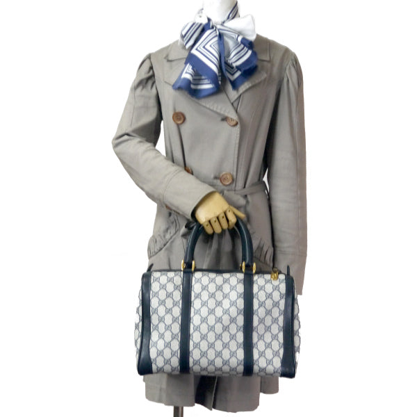 OLD Gucci 革ラインシンプルボストン(青・中)