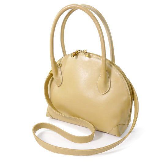 OLD Gucci バンブー総革ショルダー付ボストン(ベージュ)