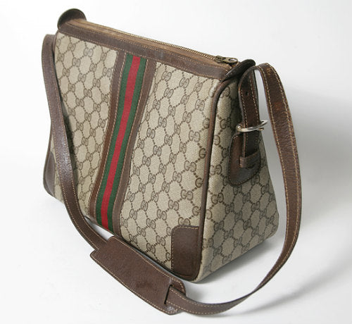 OLD Gucci ボストン型ショルダー(茶・縦シェリー)