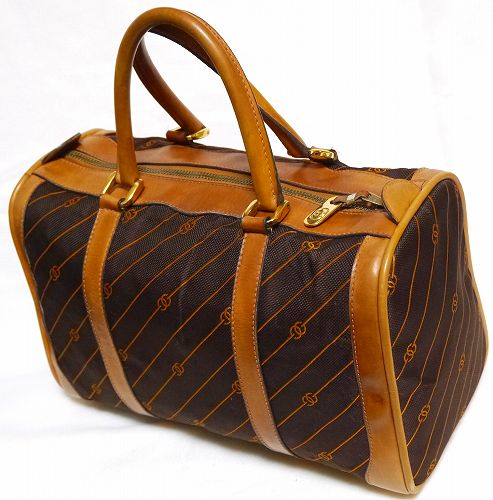 OLD Gucci ピンストライプ 茶マイクロGG ボストン