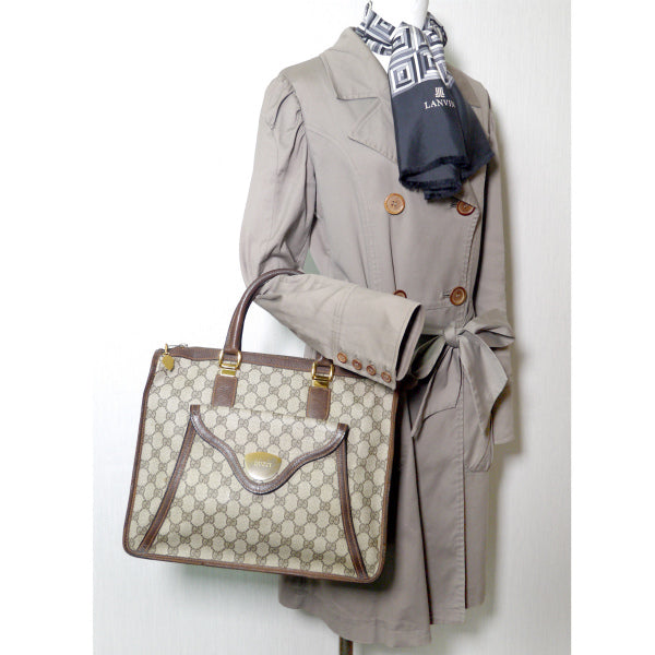 OLD Gucci レトロ!!GG柄スクエアボストン(茶)