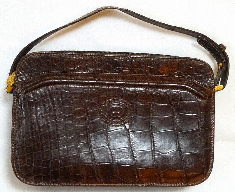 OLD Gucci クロコ型押しミニバッグ(茶)