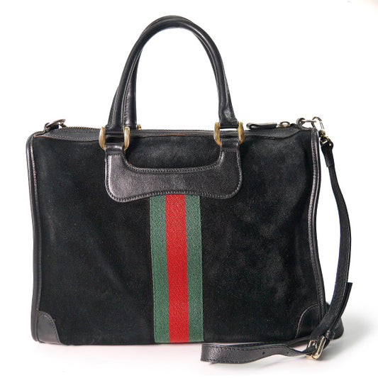 OLD Gucci 2WAY角型スエードボストン(黒・縦シェリー)