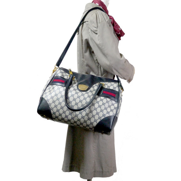 OLD Gucci ショルダー付ミニシェリー ボストン(青・中)