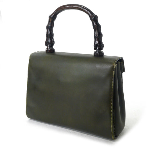OLD Gucci バンブー総皮ハンドバッグ(モスグリーン)