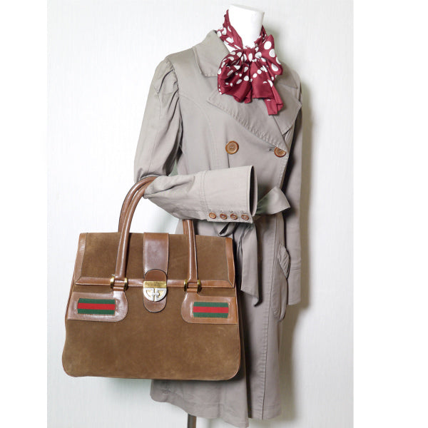 OLD Gucci 激レア!スエード×シェリー スクエアボストン(茶)