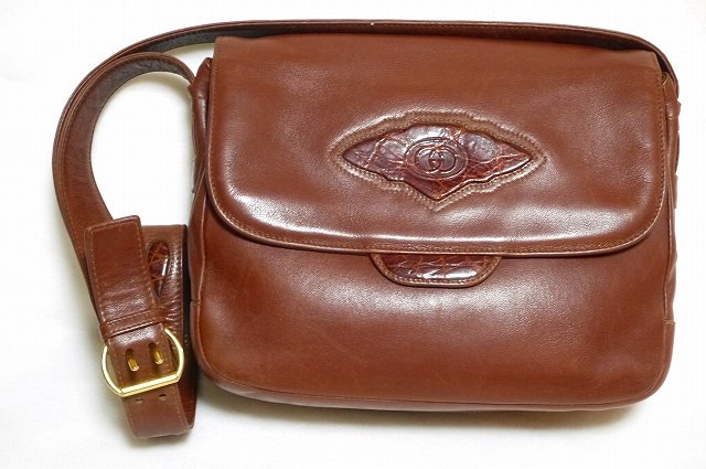 OLD Gucci 総革クロコ型押しショルダー(茶)