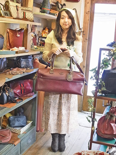 OLD Gucci 2Way本革ボストン(ボルドー)