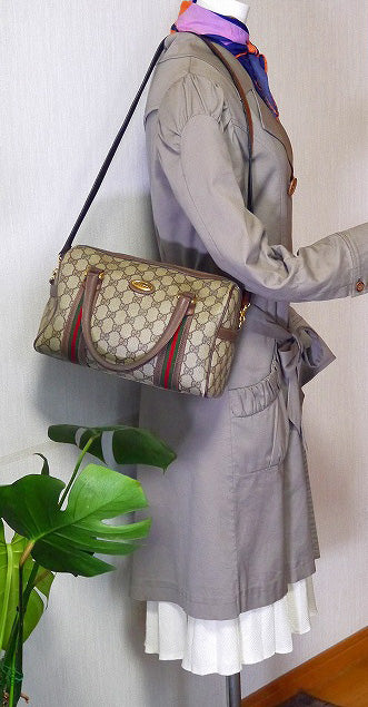 OLD Gucci 筆記体ロゴ2Wayミニボストン(茶)