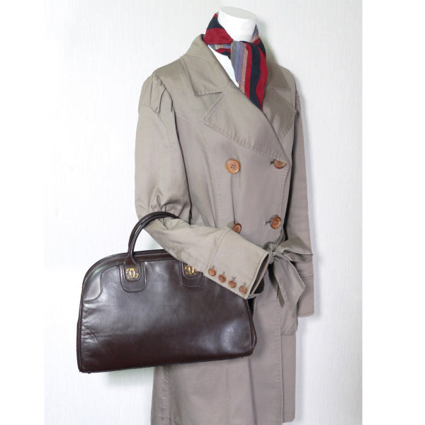 OLD Gucci 総革製GGロゴ半円ミニボストン(濃茶)