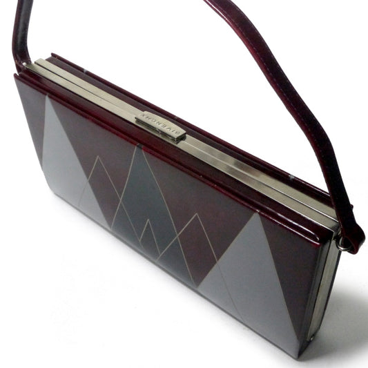 GIVENCHY チェック柄レザーがま口ハンドバッグ(ボルドー系)