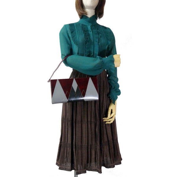 GIVENCHY チェック柄レザーがま口ハンドバッグ(ボルドー系)