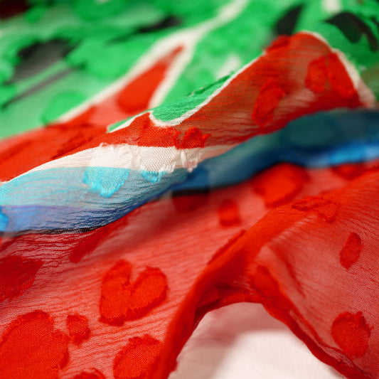 GIVENCHY シルク大判スカーフ フラワー柄(赤×水色)