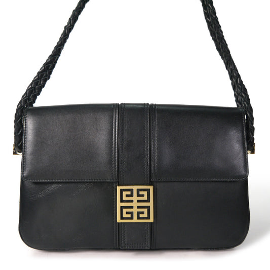 GIVENCHY ロゴプレート総革ショルダー(黒)