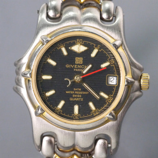 GIVENCHY ブラックフェイス日入り腕時計(シルバー)