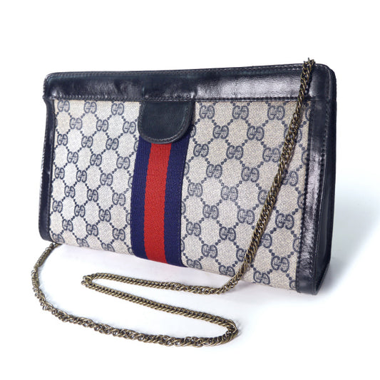 OLD Gucci PARFUM チェーンショルダー付クラッチバッグ(青)