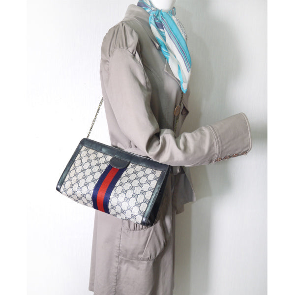 OLD Gucci PARFUM チェーンショルダー付クラッチバッグ(青)