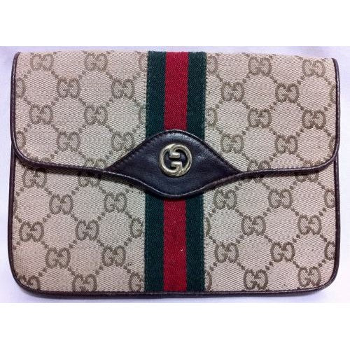 OLD Gucci シェリーラインポーチ(茶ジャガード)