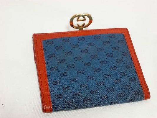 OLD Gucci 2つ折れ財布(赤・紺ジャガード)