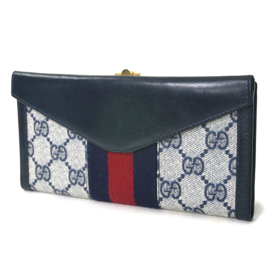 OLD Gucci 80sデッドストック横長財布(青・GG柄)