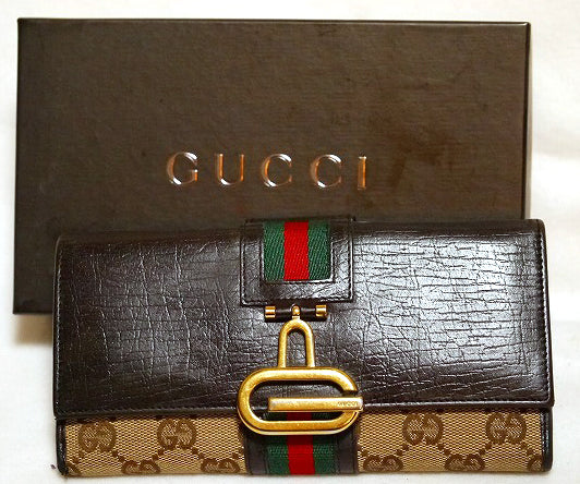 Gucci 大G金具長財布(茶・箱付)