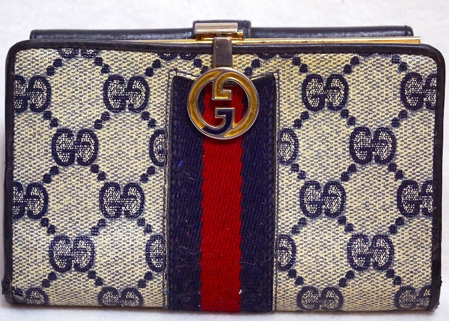 OLD Gucci がま口財布(青・シェリーライン)