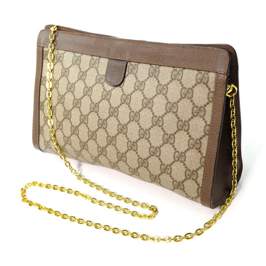 OLD Gucci PARFUM チェーンショルダー付クラッチバッグ(茶)