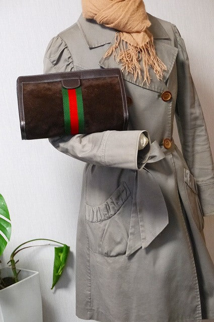 OLD Gucci PARFUM スエードセカンドバッグ(茶)