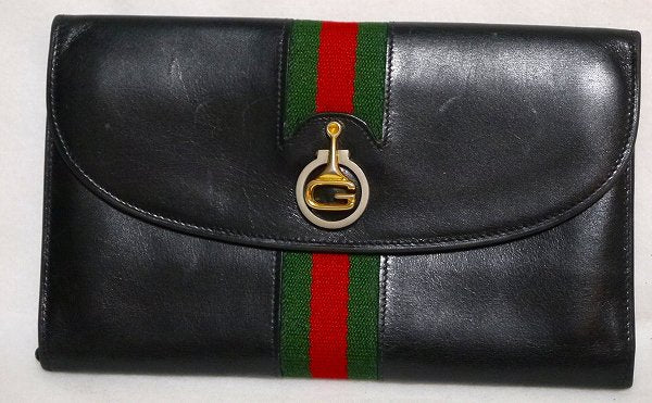 OLD Gucci 本革シェリー横長財布(黒)