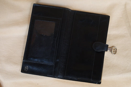 OLD Gucci 本革がま口横長財布(黒)