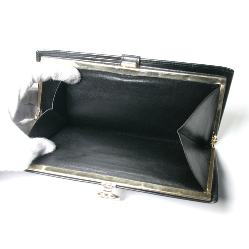 OLD Gucci 本革がま口横長財布(黒)