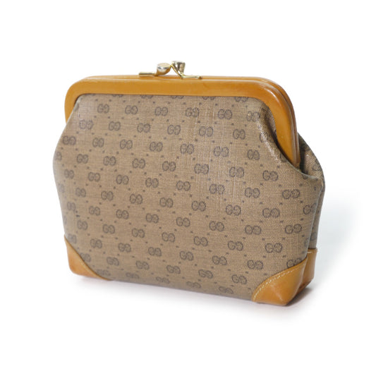 OLD Gucci マイクロGG がま口ポーチ(キャメル)