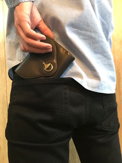 OLD Gucci 二つ折れビット金具がま口財布(濃茶)