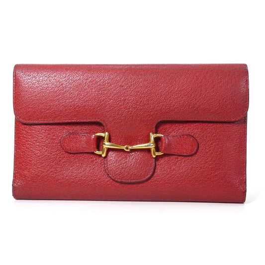 OLD Gucci <訳アリ>ホースビット金具長財布(赤・総革)