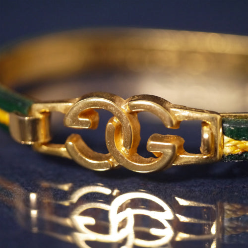OLD Gucci 24金×革GGバングル(緑)