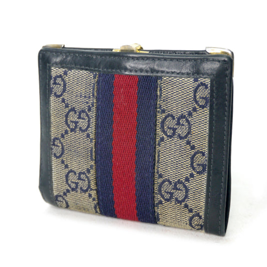 OLD Gucci ビット金具2つ折れ財布(青・ジャガード)
