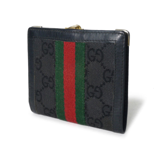 OLD Gucci ビット留め具シェリー折財布(黒・ジャガード)