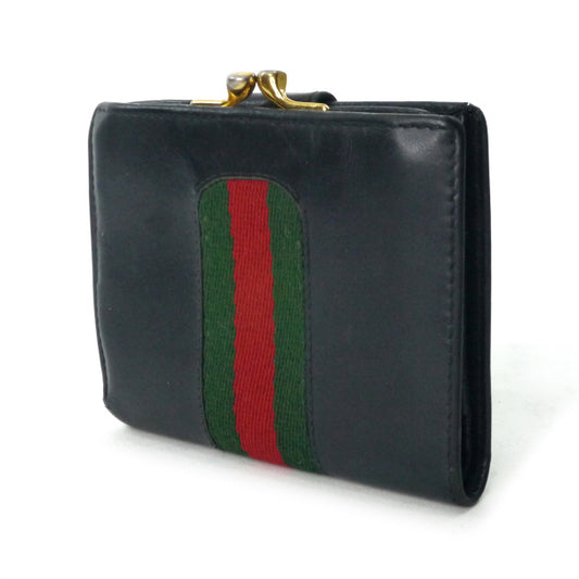 OLD Gucci 総革がま口シェリー折財布(黒)