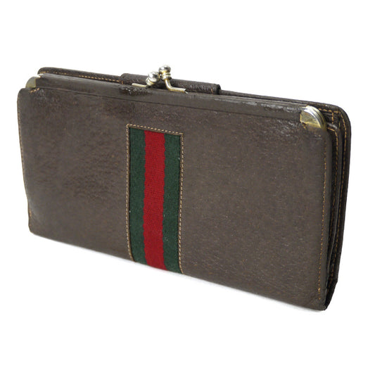 OLD Gucci 総革がま口シェリー長財布(茶)