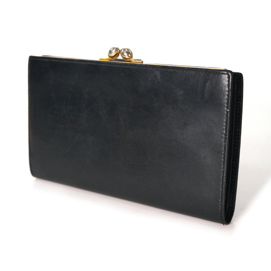 OLD Gucci 本革がま口横長財布(黒)