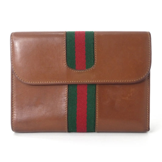 OLD Gucci 総革がま口シェリーミドル財布(茶/箱付き)