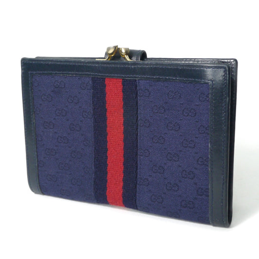 OLD Gucci マイクロGGがま口ミドル折財布(青/ジャガード)