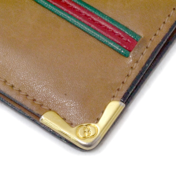 オールドグッチ 70sシェリーライン本革手帳ケース(キャメル)