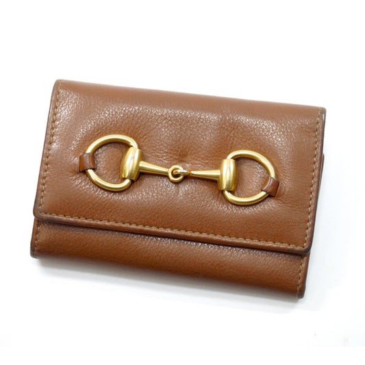 OLD Gucci 総革ホースビット金具キーケース(茶/箱付き)