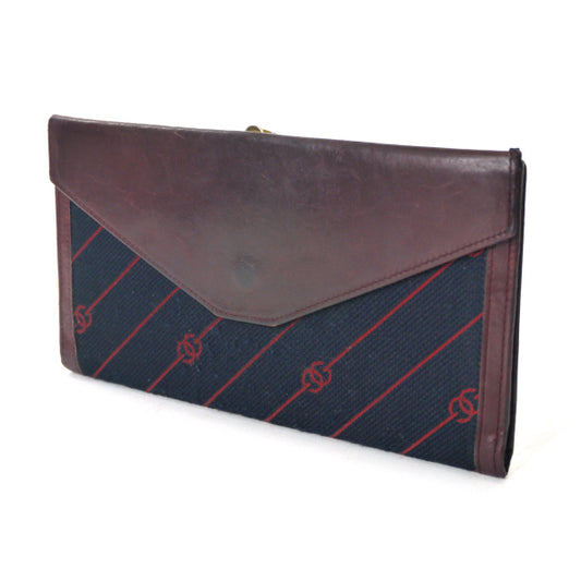OLD Gucci <訳アリ>流れ星柄キャンバス長財布(紺×ボルドー)