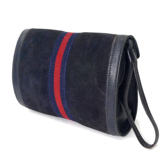 OLD Gucci スエードシェリー ミニクラッチバッグ(濃紺)