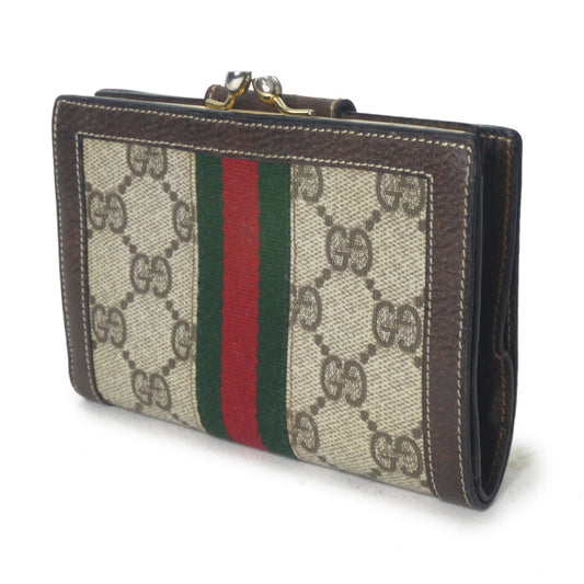 OLD Gucci シェリーがま口ミドル財布(茶)