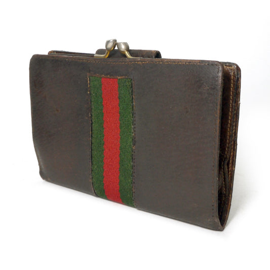 OLD Gucci ピグスキン シェリーがま口ミドル折財布(茶)