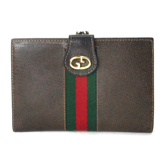 OLD Gucci 総革シェリーGG金具がま口折り財布(茶)